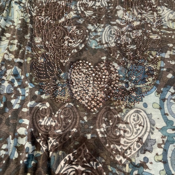 GO Jeans LA since 1981 teal and brown with rhinestone heart on front. Made in US - Picture 2 of 3